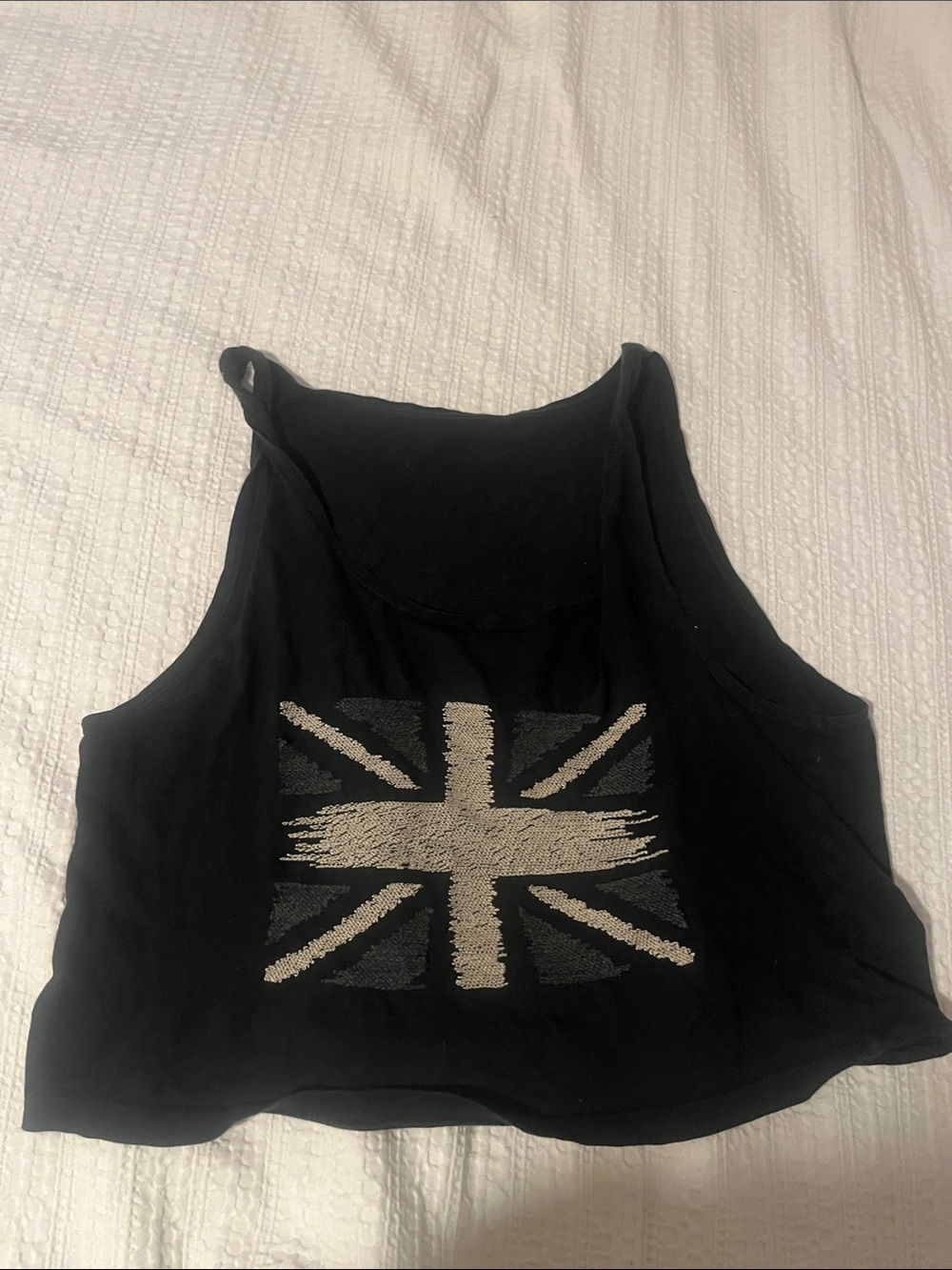 Vintage Brandy Melville Black Tank Top with Distressed Union Jack 🇬🇧